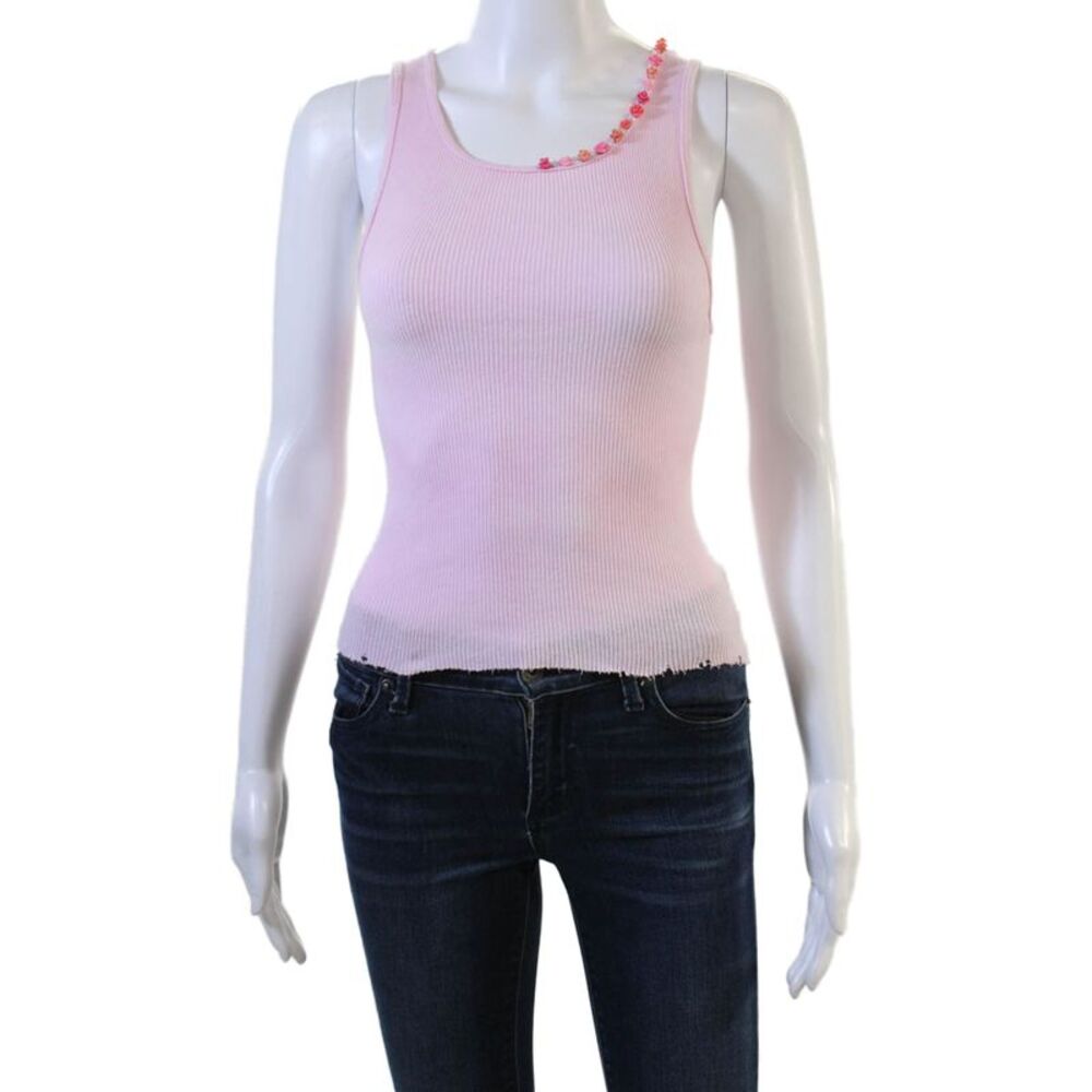 Designer Women Pink Organic Cashmere Round Neck Basic Tank Rose Size S